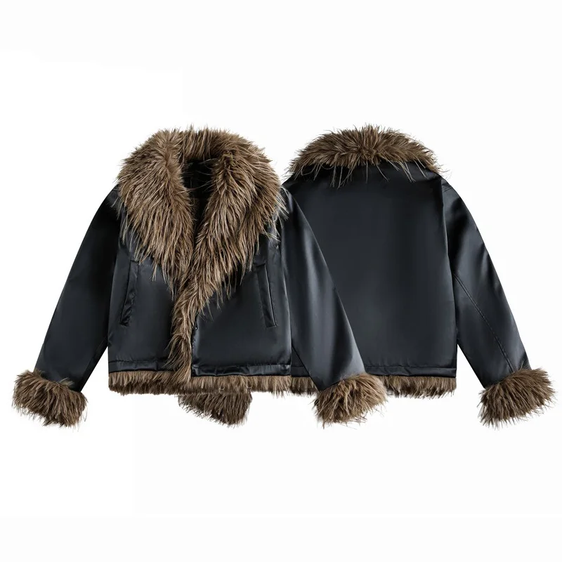 المرأة الأمريكية الشارع الشهير خمر Y2k الفراء طوق الشتاء رشاقته سترة جلدية الحلو فتاة فضفاضة عادية قصيرة سترات معطف الإناث #5