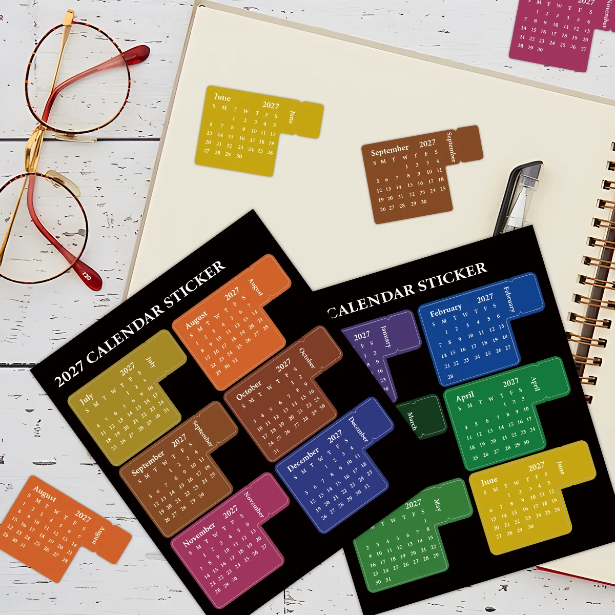 2pcs 2027 Calendar Stickers With Index Tabs,Monthly Planner Label For Scrapbooking,Journals,Notebooks,Planners,Schedule Tracking