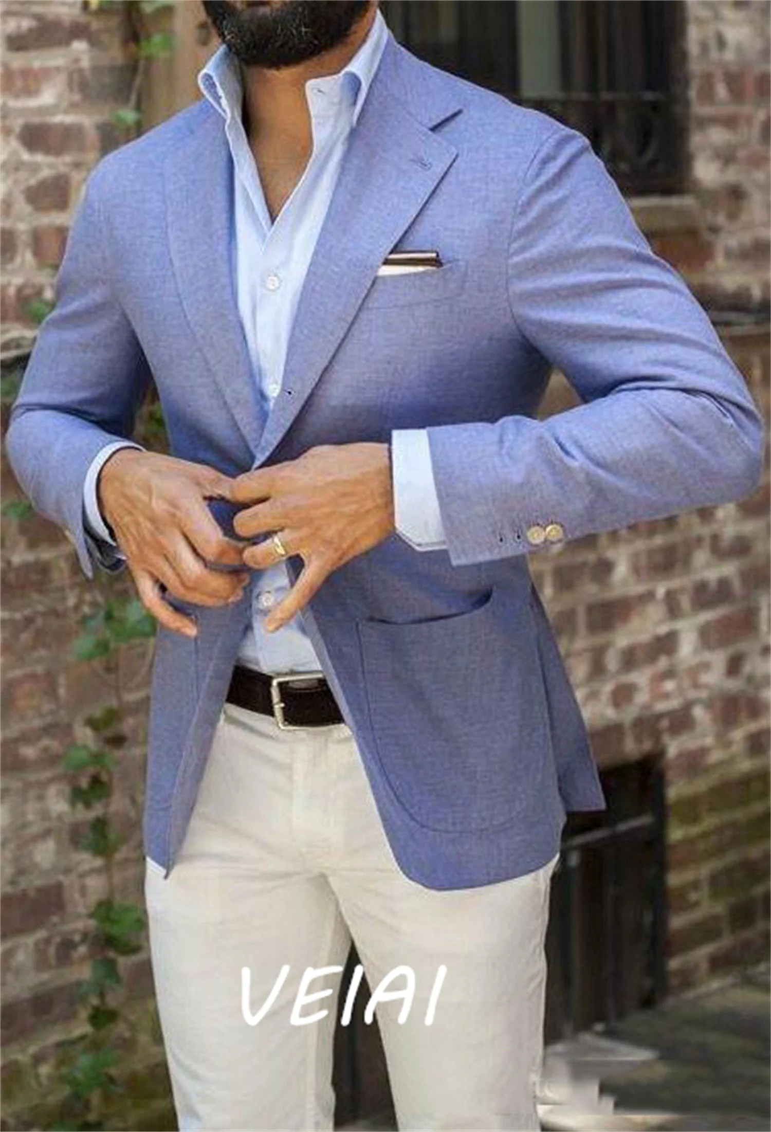 

Льняной мужской костюм на заказ, умный повседневный смокинг для жениха, мужской пиджак, приталенный костюм с зубчатыми лацканами, костюм из двух предметов (куртка +