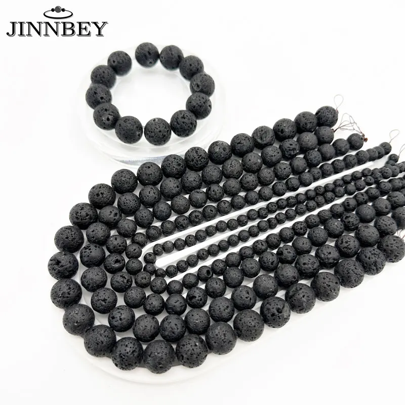 5A Black Volcanic Rock Round Beads, DIY Jewelry Accessories, Handmade Bracelet Necklace Multiple Sizes Loose Beads Wholesale