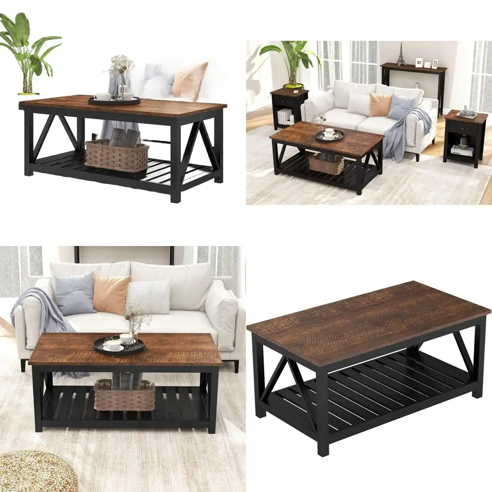 طاولة قهوة كلاسيكية ذات رف ريفي 40 لغرفة المعيشة #1