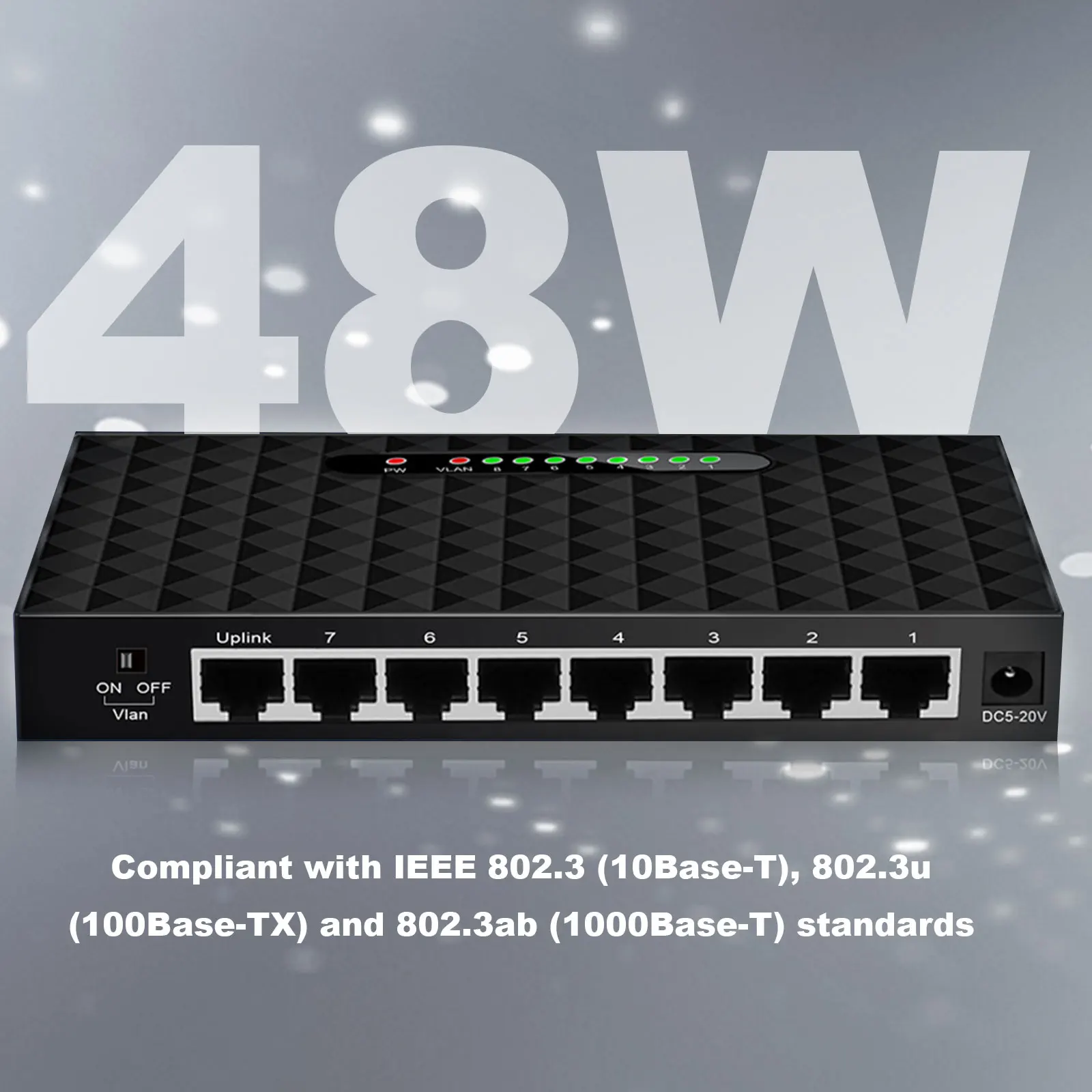 TEROW Gigabit Network Switch 8 Port 1000Mbps Smart Ethernet Switcher High Performance RJ45 Hub Internet Splitter Plug and Play