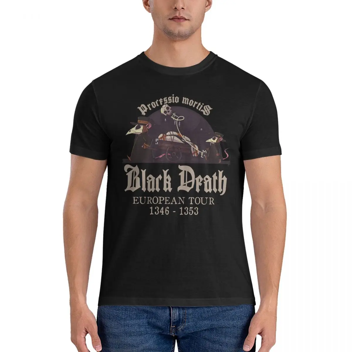 Men T-Shirt Rats, Processio Mortis Vintage 100% Cotton Tee Shirt Short Sleeve Black Death T Shirts Crew Neck Clothing 6XL