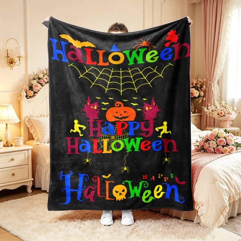 Colorful Halloween Letter Graphic Throw Blanket,Soft Bed,Couch Layer,Birthday Anniversary Home Casual Tribute