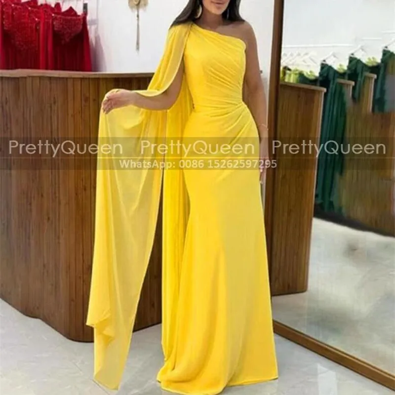 

Flowy Chiffon Sheath Bridesmaid Dresses One Shoulder Long Customized Mermaid Wedding Party Dress For Women