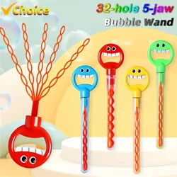 New 4PCS 32 Holes Bubble Wand Handheld Smiling Face Bubble Stick Blower Maker Outdoor Activity Fun Soap Blowing Toys Gifts