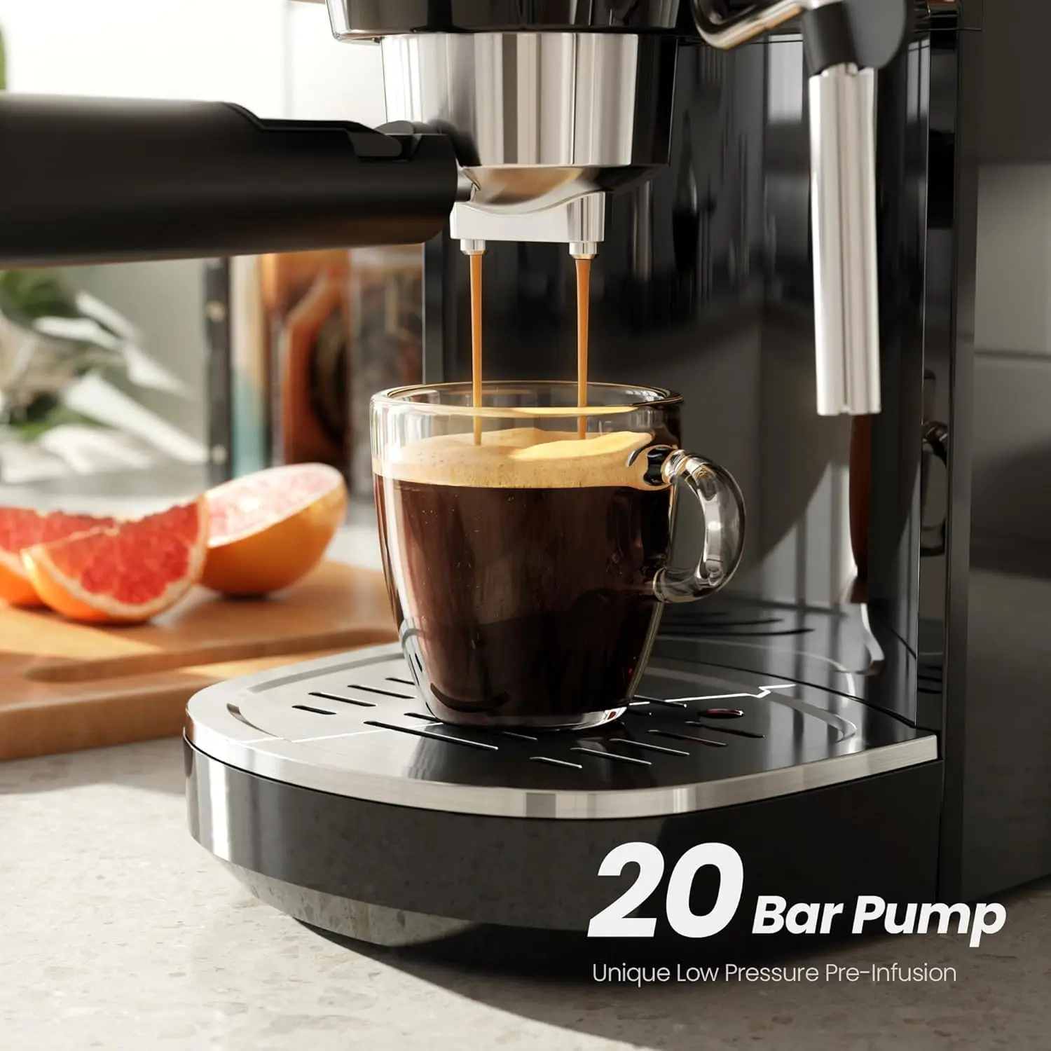 ^For Espresso Machine, 20-Bar Professional Espresso Coffee Machine with Milk Frother & 45oz Removable Tank, Compact Stainless St