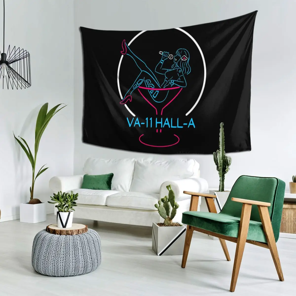 VA-11 Hall-A Neon Sign Tapestry Hippie Wall Hanging Aesthetic Home Decoration Tapestries for Living Room Bedroom Dorm Room