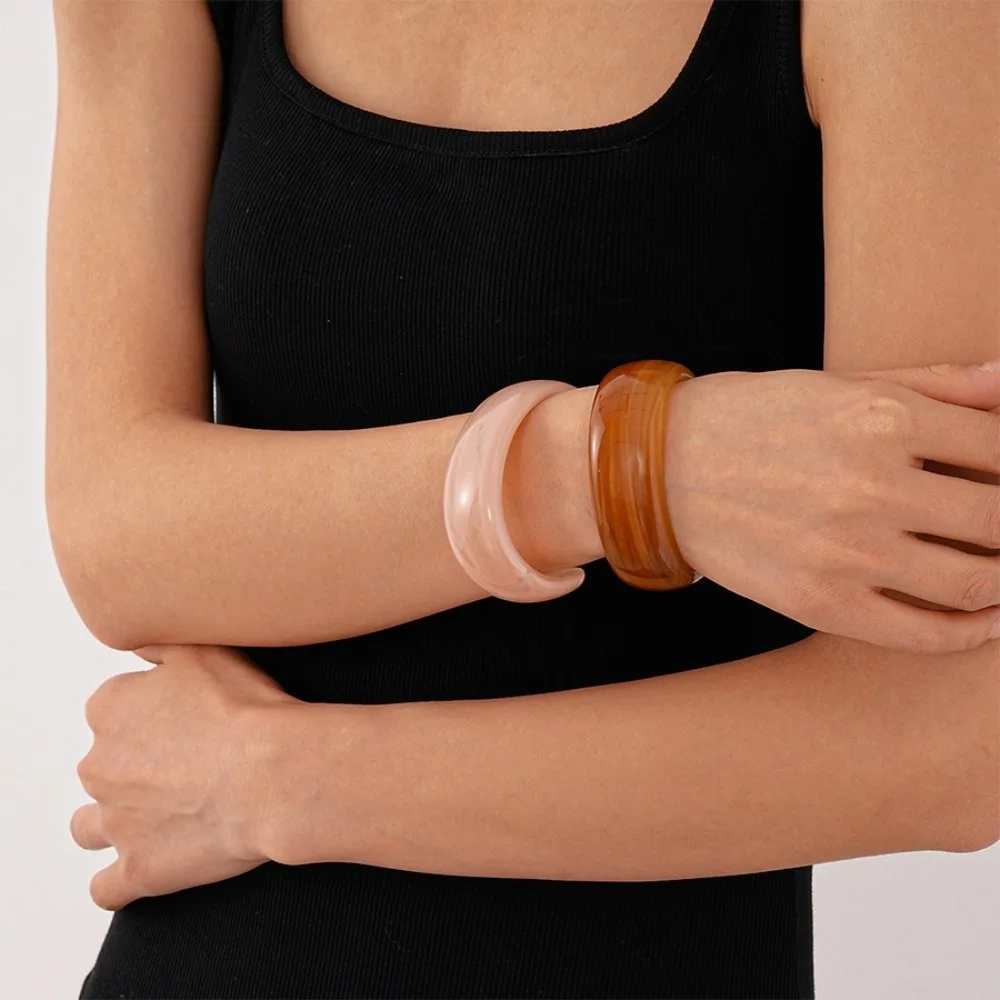 Bohemian Acrylic Bangle Hip Hop Europe American Style Irregular Wide Bracelet Geometric Jelly Color Retro Hand Ring Women