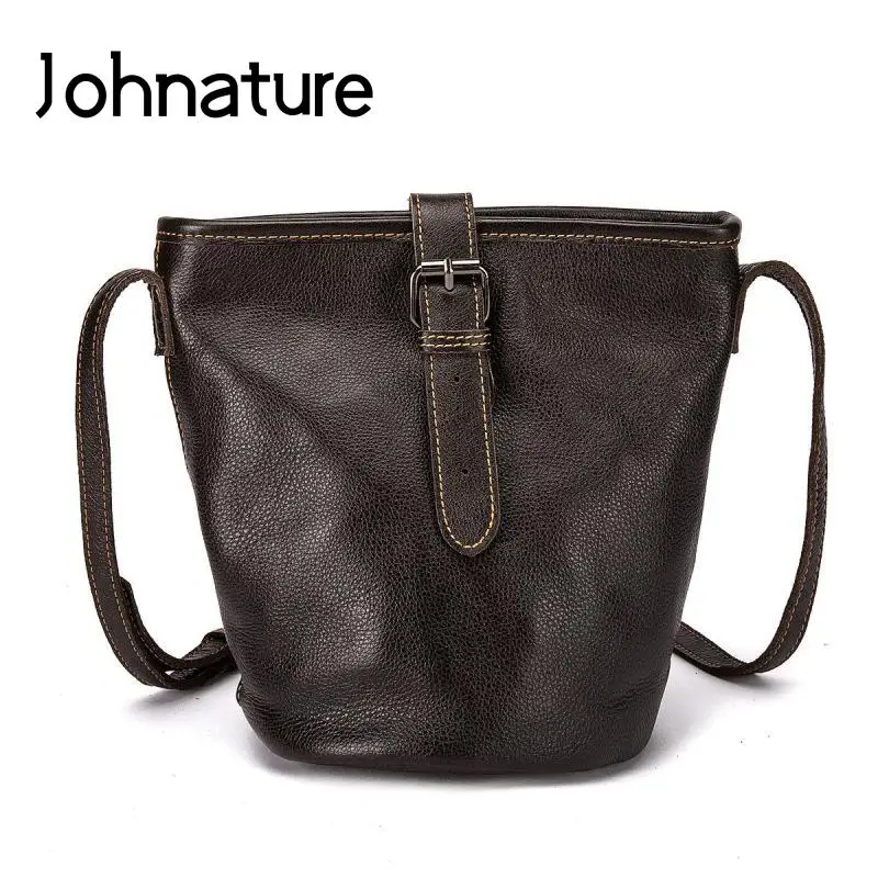 Johnature Retro nowa torebka damska prawdziwej skóry wypoczynek damskie małe torby wszechstronne miękkie torby na ramię i Crossbody ze skóry wołowej