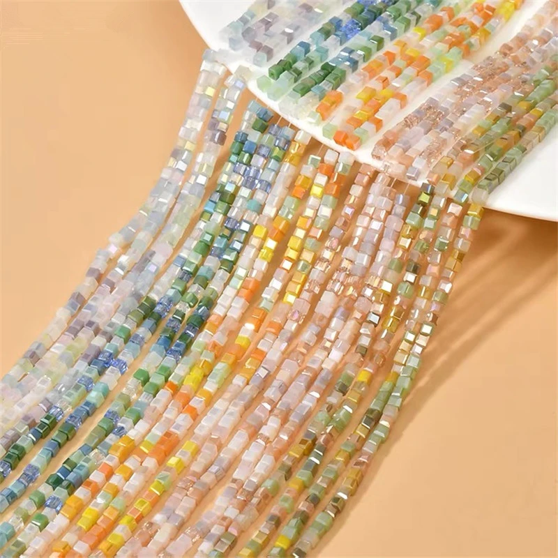 Summer style 300pcs/lot 2mm color print cartoon square shape straight hole glass beads diy jewelry earring/bracelet accessory