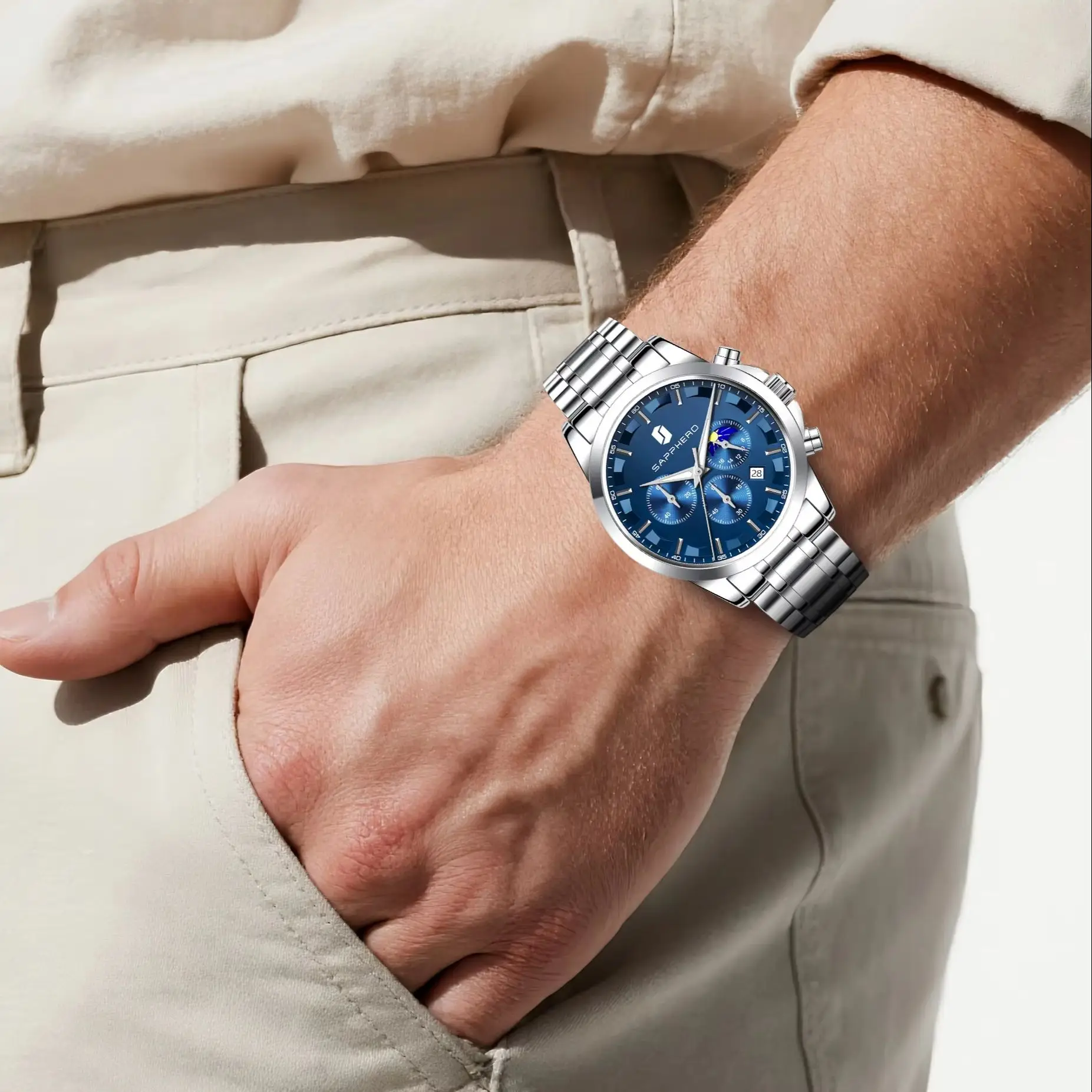 SAPPHERO Tough Men's Watch Stainless Steel Analog Wristwatch Business Casual Style, Elegant Design for Formal and Daily Wear
