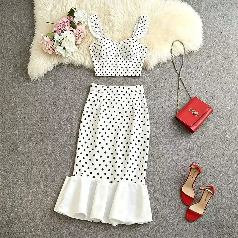 

Iridesse Fashion Skirt Suits, Frill Sleeve Crop Top, Bud Hem Skirt, Ladies Unique 2pcs Outfit, Classical European American Style