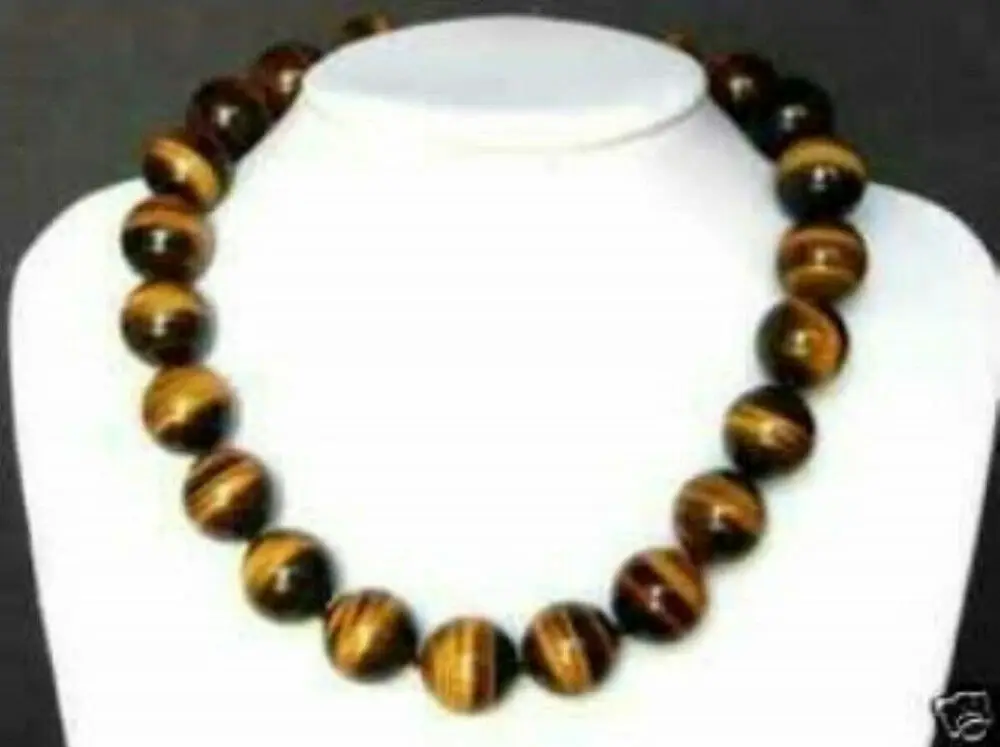 

AAA Beautiful Natural 12MM Yellow Tiger's eye Gems Round Beads Necklace 18"