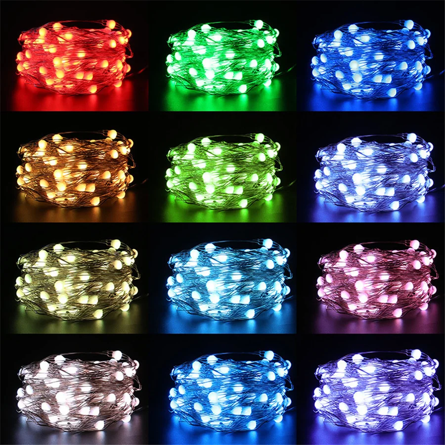 Lampu setrip Natal LED RGB, untaian lampu Natal luar ruangan 5M/10M/20M USB Remote 16 warna untuk dekorasi pesta pernikahan Taman