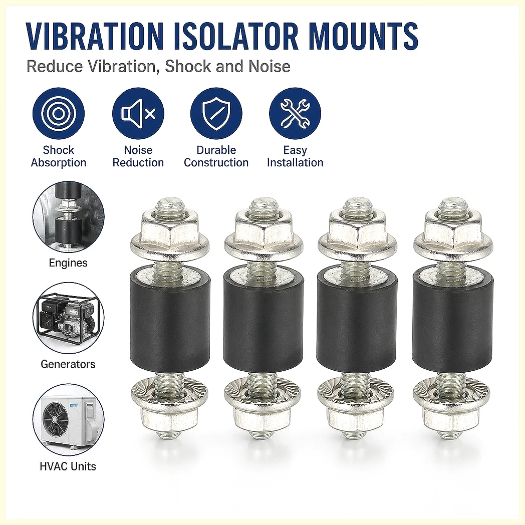 M3 M4 M5 M6 Rubber Isolator Mounts Anti-Vibration Shock Absorber Damping Mounts with Lock Nuts 4/8Pcs Stud Type Vibration Dam