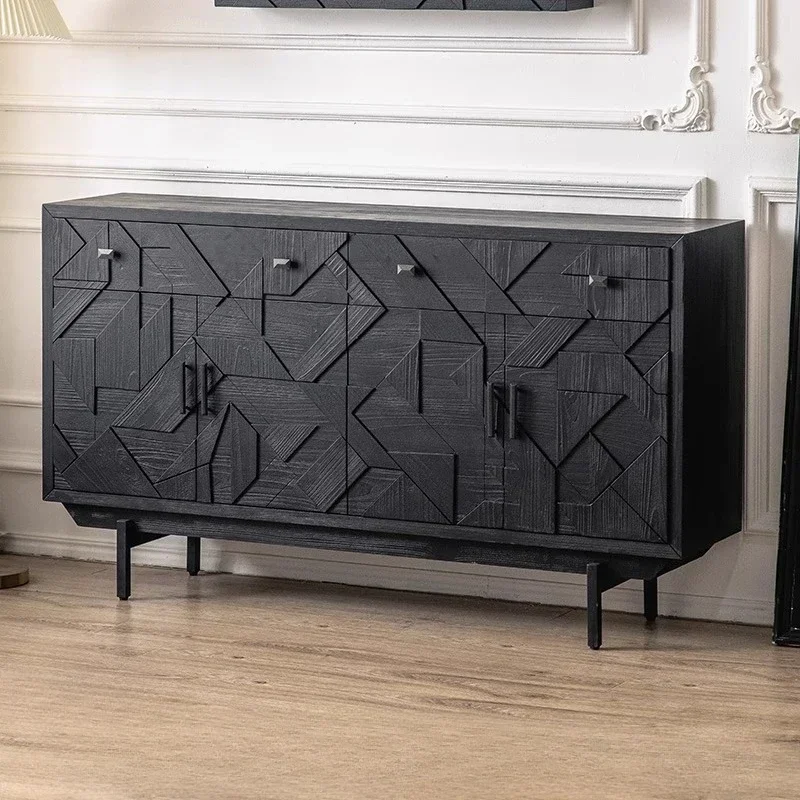 A Black Entrance Cabinet Retro Living Room Decorative Cabinet Creative Side Cabinet Shelf
