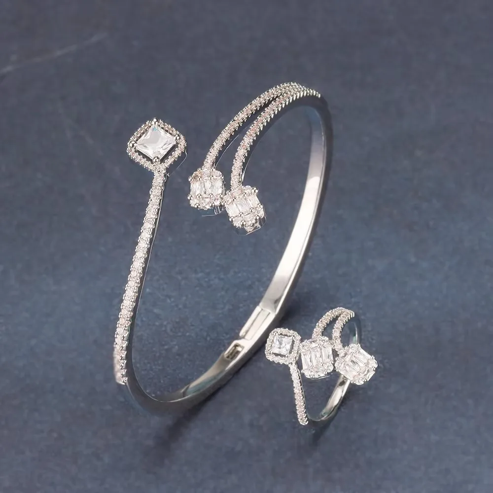 

JEWEL 2024 newly designed luxury high quality Cubic Zirconia 2 piece jewelry bracelet set for brides wedding jewelry