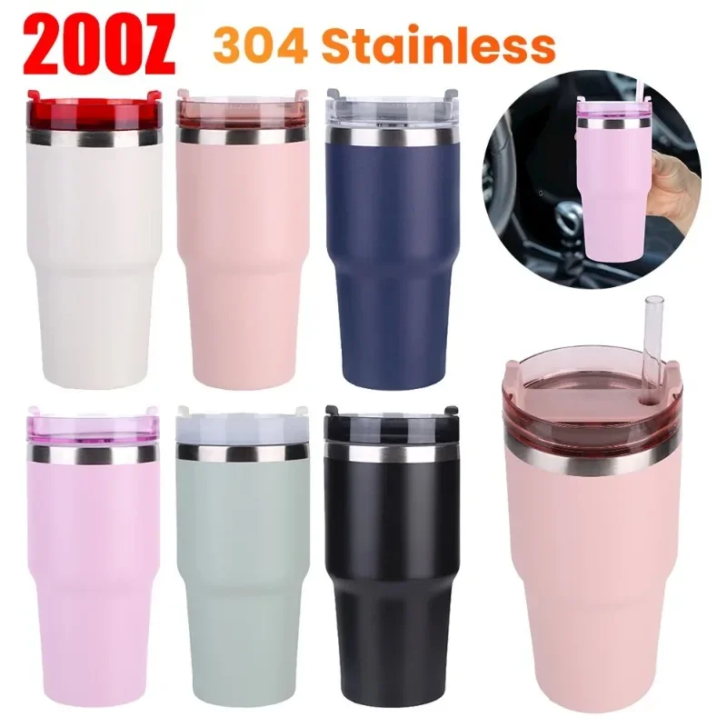 New 20oz Stainless Steel Thermos Bottle With Straw Water Bottle Thermo Coffee Mug Car Thermos Mug Travel Vacuum