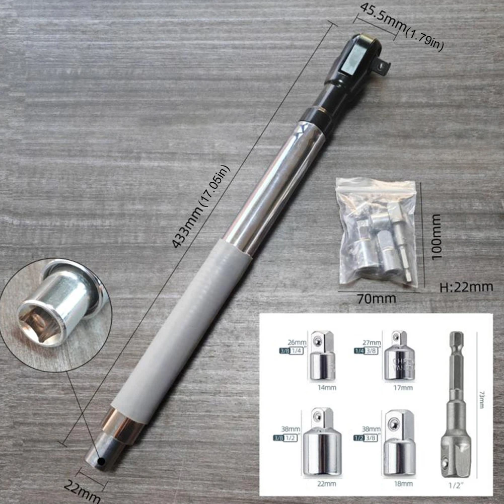 

Automatic Extension Wrench Wear Resist Cordless Electric Ratchet Wrench with 1/2 Socket Bit Adapter Impact Wrench for Car Repair