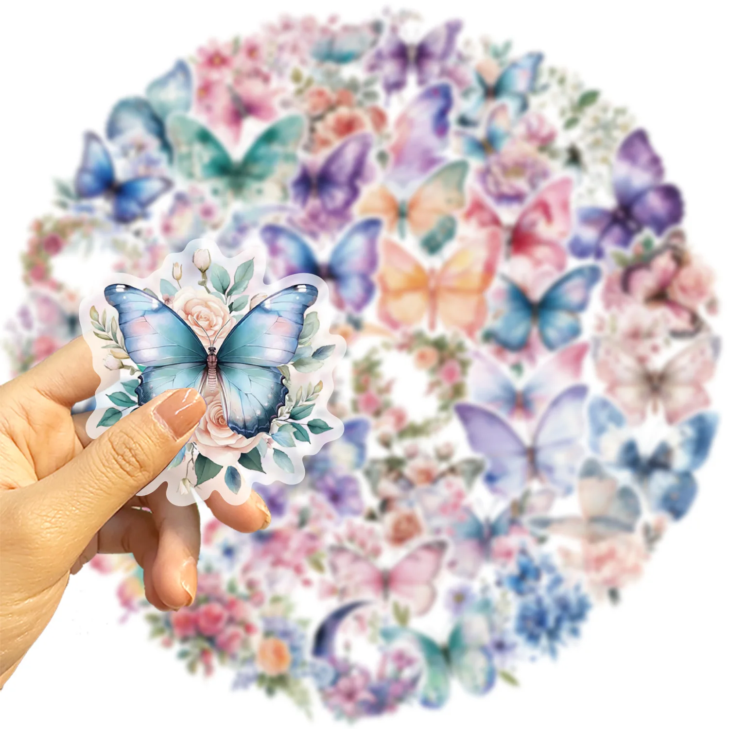 50Pcs Colorful Butterfly Sticker Pack Waterproof Transparent PET Booklet Butterfly Decor Guitar Laptop  Notebook Stickers Decal