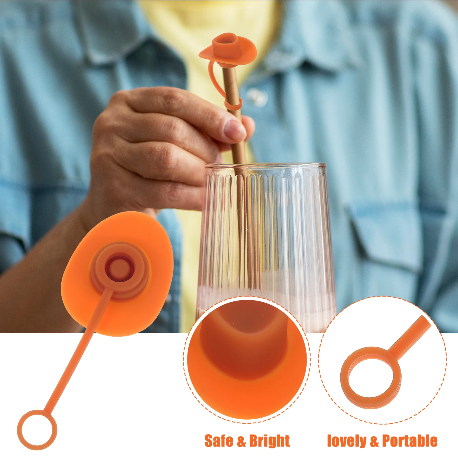 

6pcs Cowboy Hat Shaped Silicone Straw Covers Toppers Protectors Tips Plug Caps End Stopper For Tumblers Reusable Drinking Straws