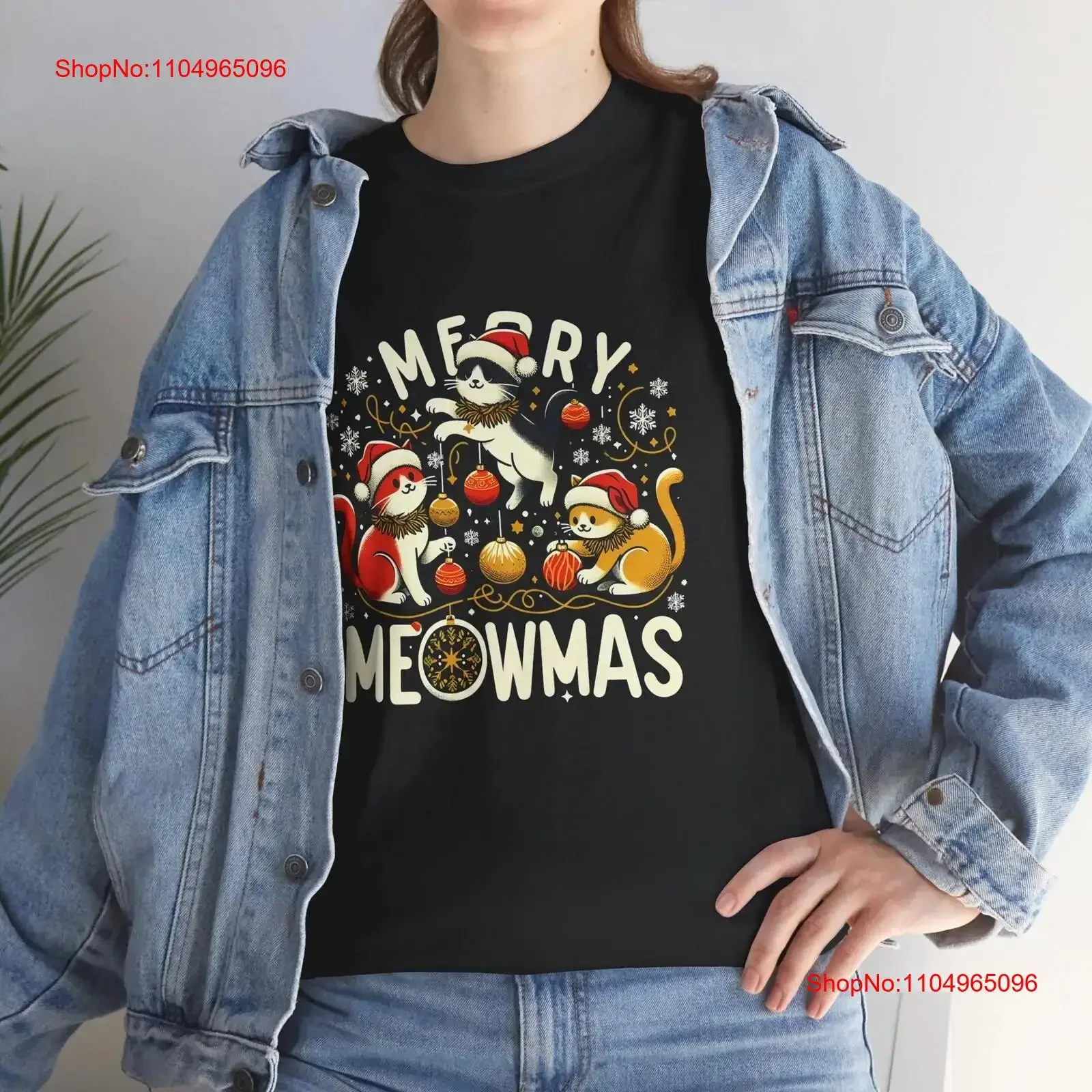

Merry Meowmas Christmas T Shirt Cute Cats with Santa Hats Festive Holiday Cat Lover Funny vintage Washed Breathable