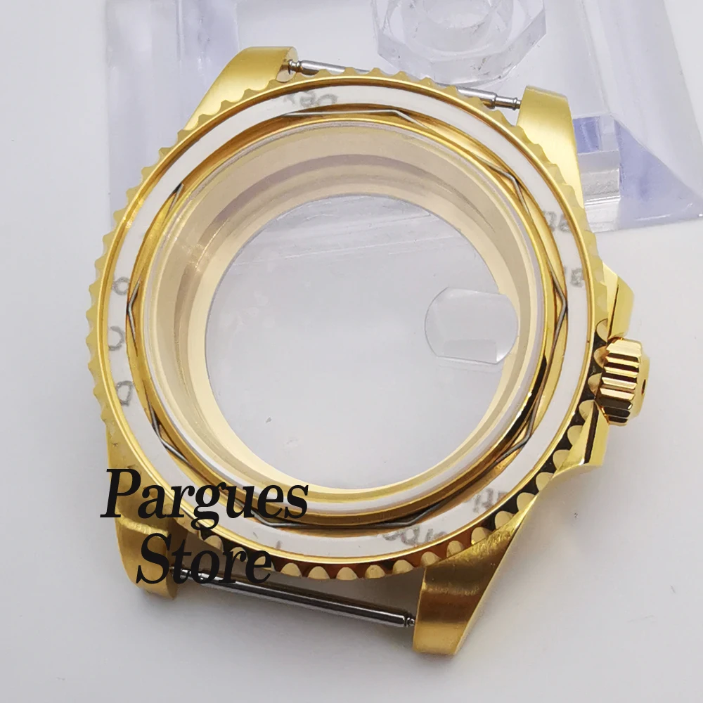 

40mm gold watch case sapphire glass fit NH35 NH36 NH34 Mingzhu DG2813/3804 Miyota8215 ETA2824 PT5000 movement