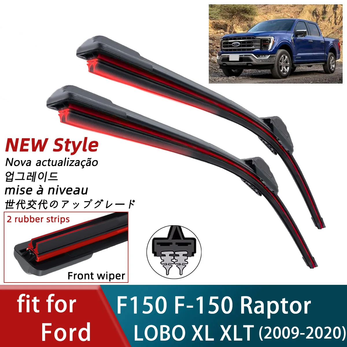 Double Rubber Car Wipers for Ford F150 F-150 Raptor LOBO XL XLTFront Wiper Blades Brushes Cutter Accessorie Windscreen Parts