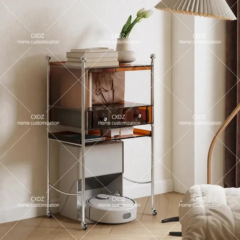 Sweeper Robot Storage Cabinet Movable Acrylic Small Side Table for Living Room Sofa Corner Shelf Organizer Home Furniture