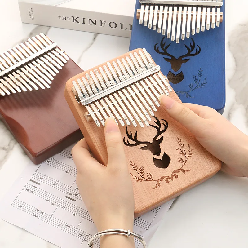 Kalimba 17 Key Deer Bell Style Thumb Piano Mahogany Professional Finger Piano with Tuning Hammer Music Instrument for Gift