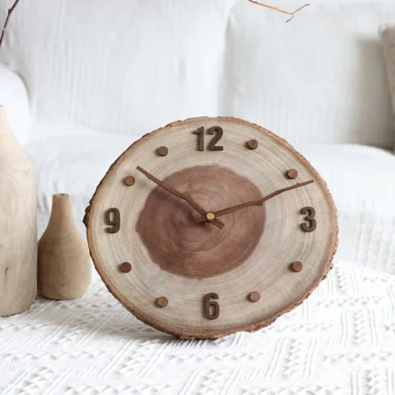 

Original solid wood desktop clock, wooden ring art clock, bedroom silent clock