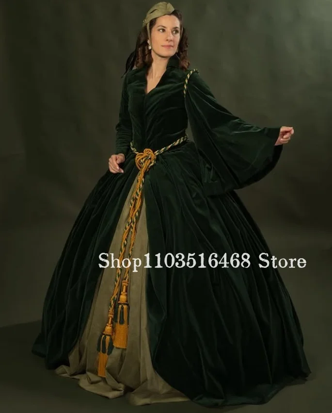 Vestido de Noche de Terciopelo Verde Personalizado de Scarlett O'Hara de “El viento se lo llevó”, Vestido de Gala Aristocrático de la Época de la Guerra Civil, Disfraz Musical