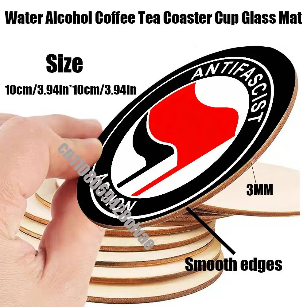 

Antifascist Action Flag For Water Coffee Tea Coaster Cup Glass Mat 10CM Wood Round Dining desk Decoration