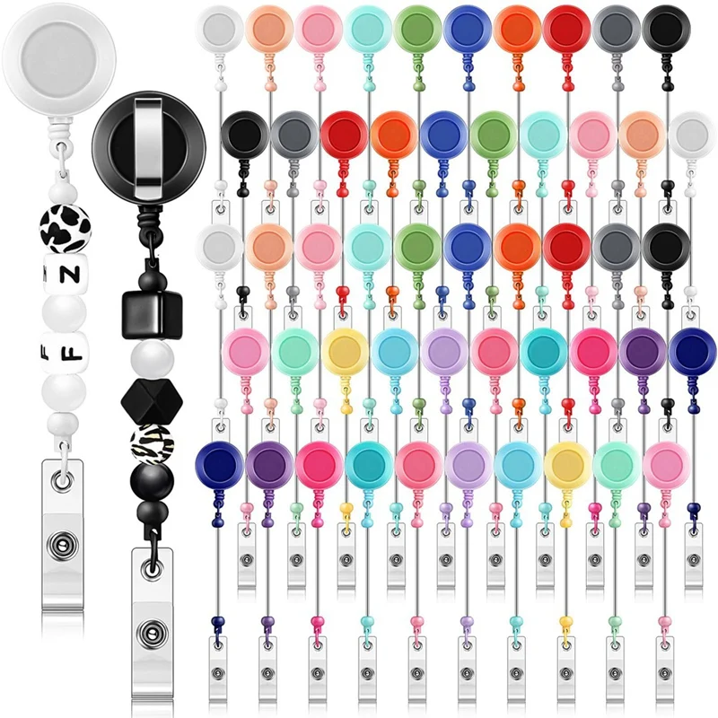 50Pcs Beaded Badge Reel Retractable Clip Holder For Beads Bulk Blank Bars ID Name Beaded Items Jewelry DIY