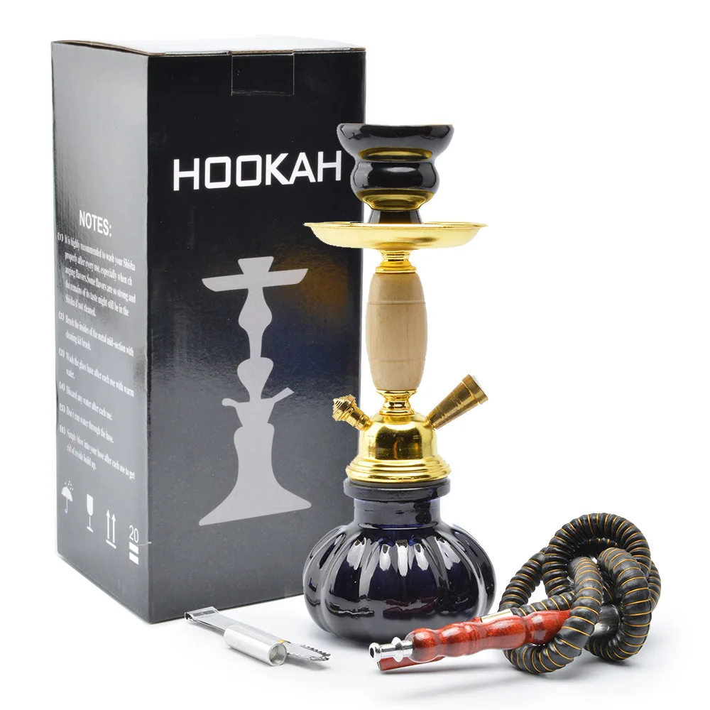 

Whole Set Shisha Single Tube Small Shisha Round Wood Glass Single Pipes Hookah Party Club Large Smoke Gift Box