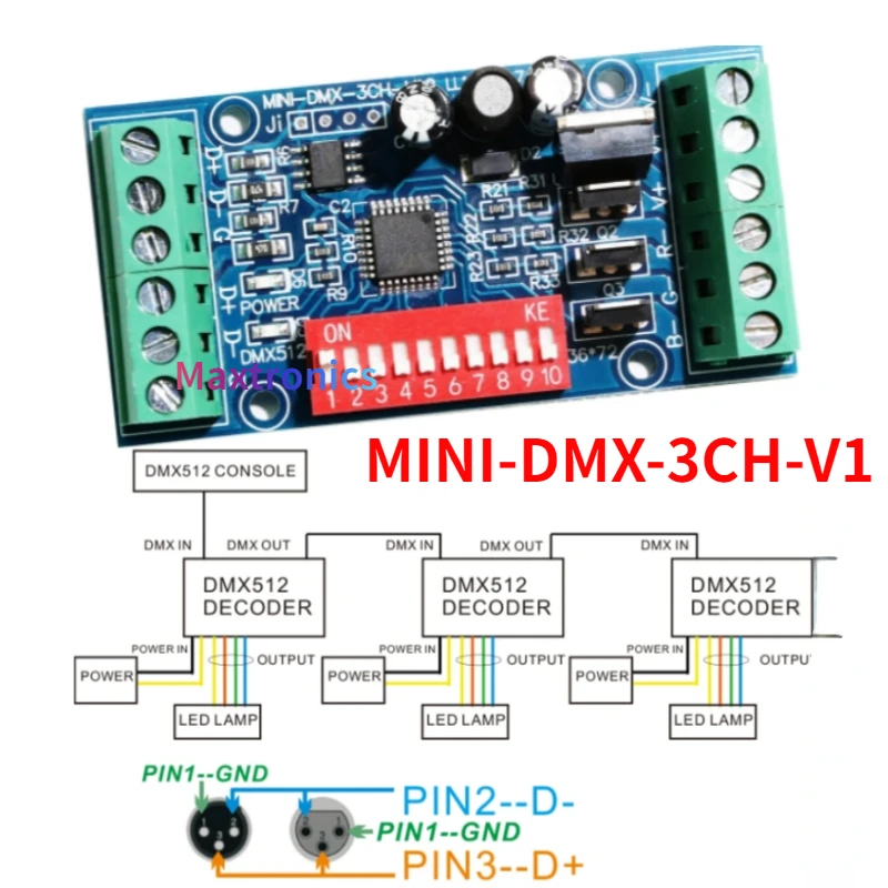 mini rgb led decoder para faixa de led controlador dmx modulo de luzes canais 5a ch max 15a mini dmx3ch v2 dc 5v24v novo 01