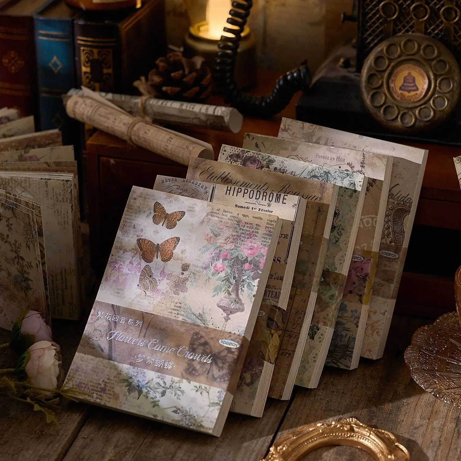 Flower Echo Series 100 Sheets Vintage Material Paper European Decorative Base Paper DIY Junk Journal Scrapbook Collage Supplies