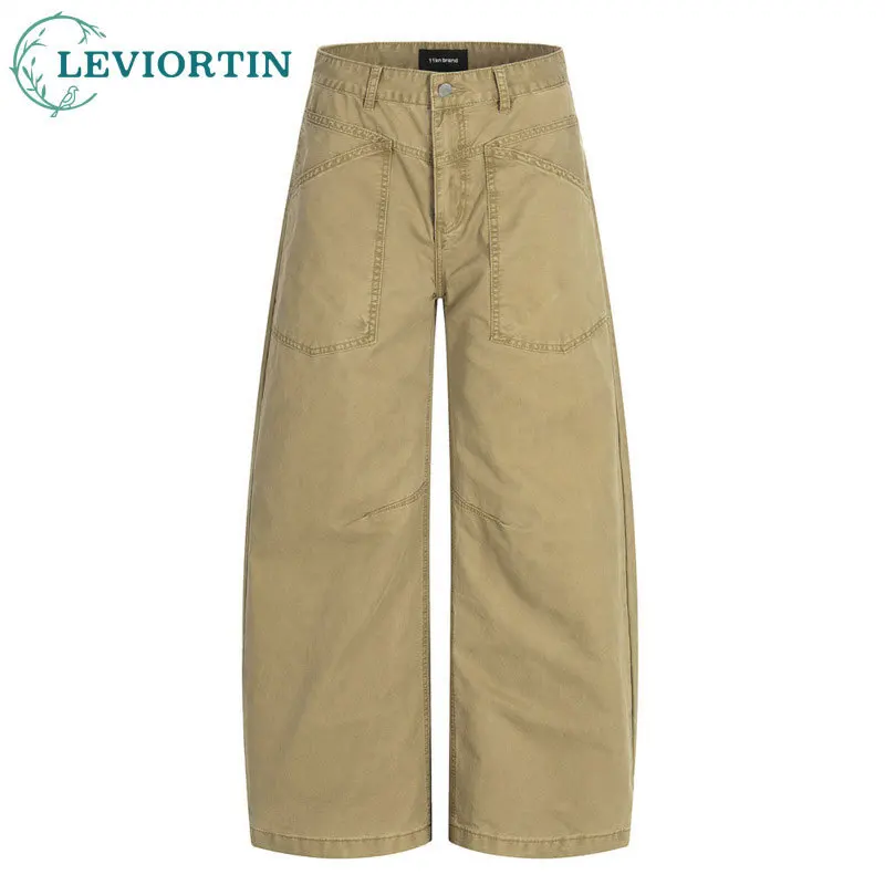 Men's American retro style personalized pocket, loose and casual design, washed wide leg silhouette workwear, denim pants