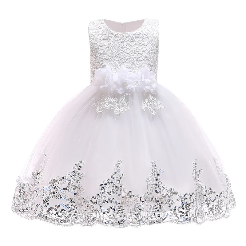 Children Girls Princess Dress Beads Bow Baby Girls Christmas Party Dress Floral Ceremony Elegant Girls Costume Ball Gown