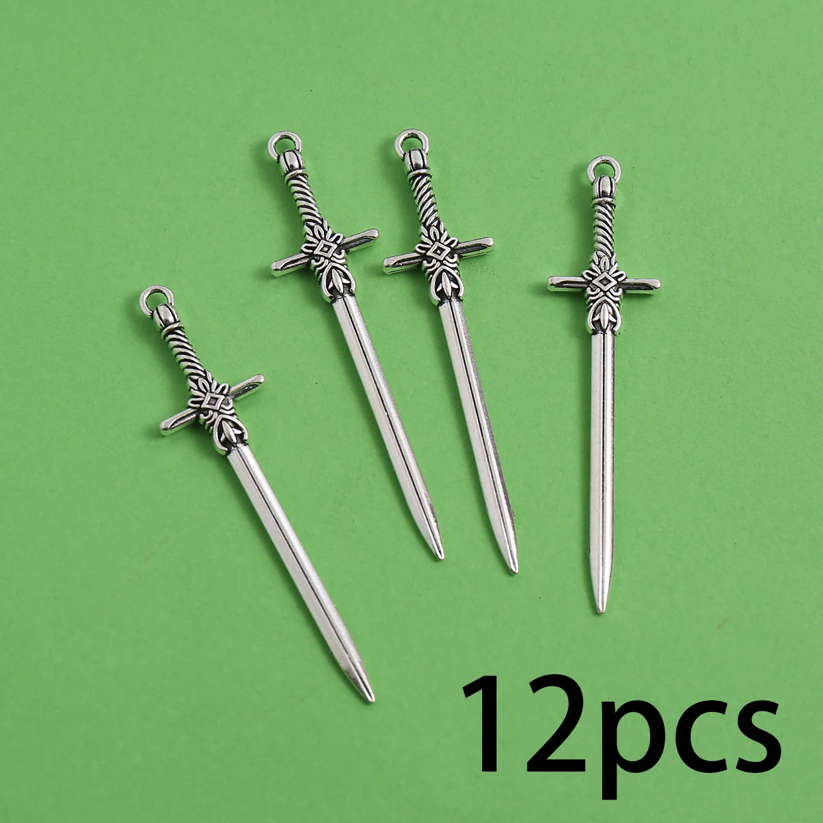 12-Piece Set of Patterned Sword Handles, Handmade Small Accessories, Twisted Handle Vintage-Style Long Swords, Suitable for DIY Bracelets, Necklaces, Earrings, and Handmade Beaded Decoration Accessories
