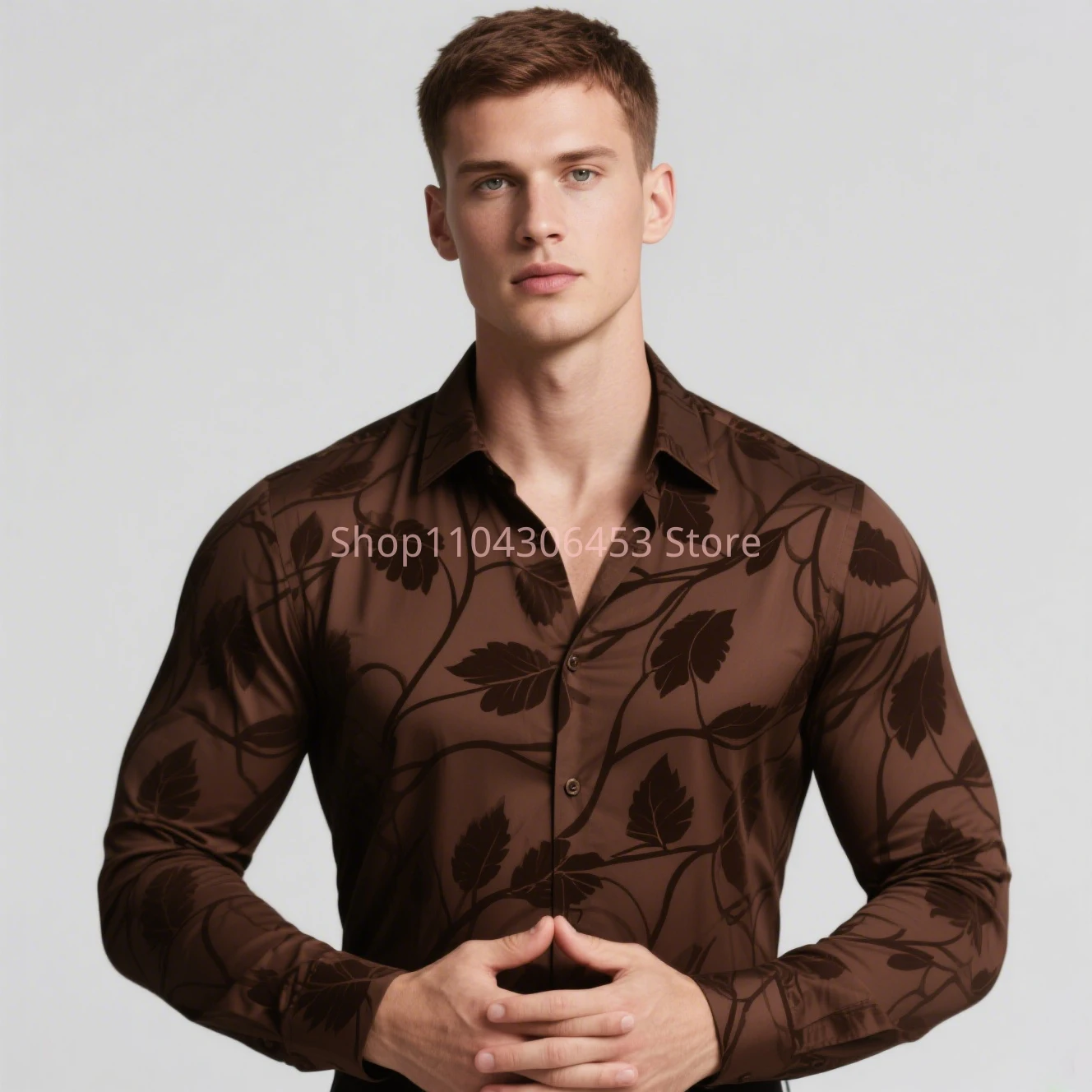 

Men's Natural Leaf 3D Print Original Design Shirt Hawaiian Vacation Casual Long Sleeve Lapel Shirt Business Simple Outdoor Top