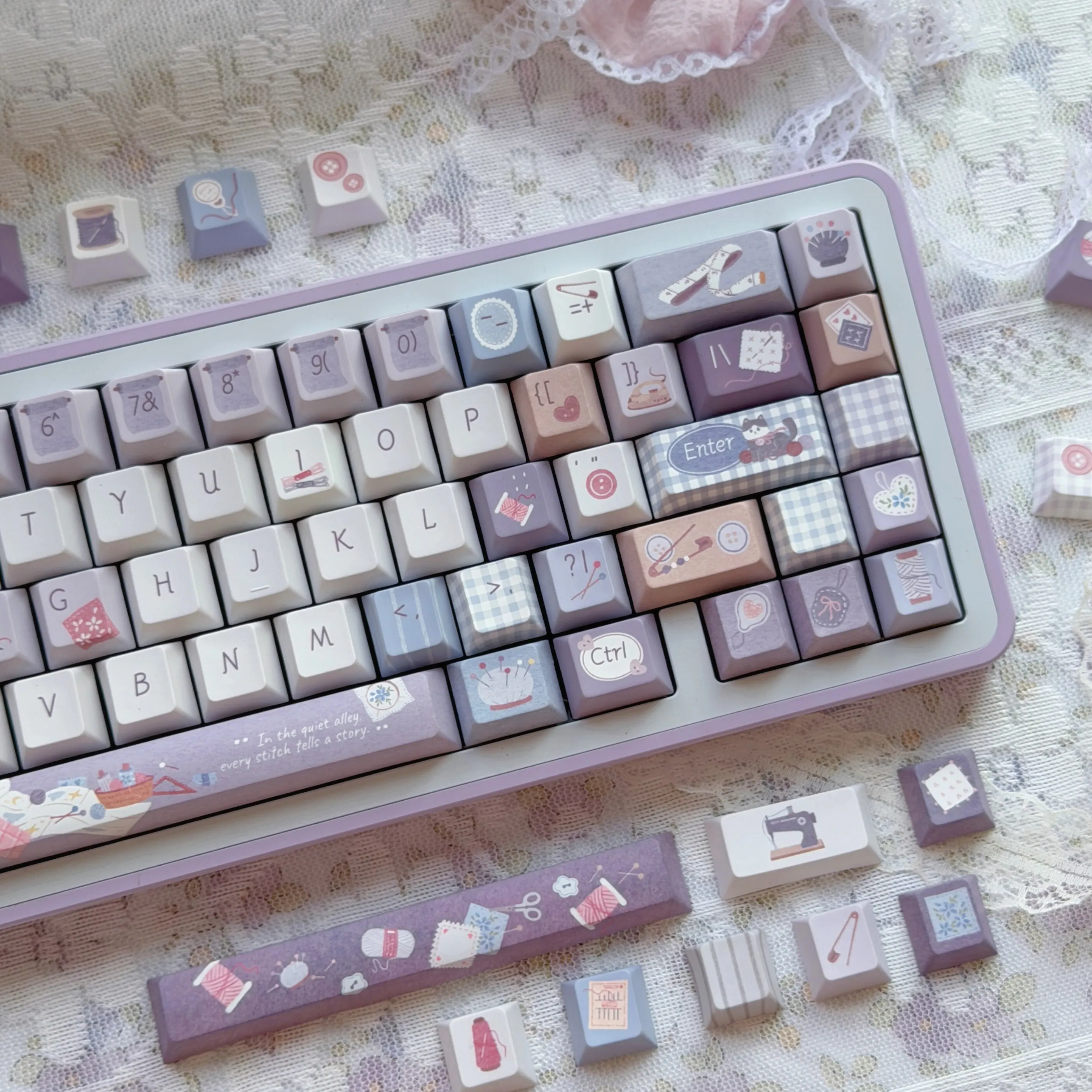 MAIMOOO Gray Purple Keycapscute Little Tailor Five Sided Heat Sublimation for Magnetic Switch Keyboard Cherry Pbt Keycap