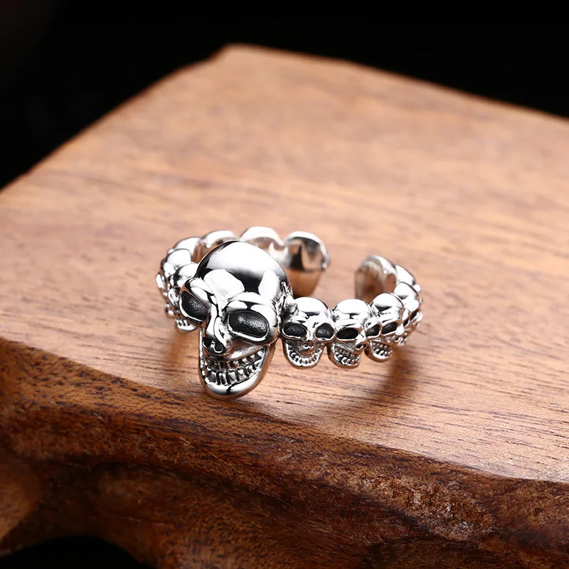 Wholesale 925 sterling silver skull ring for men and women live ring thai silver retro punk personalized jewelry