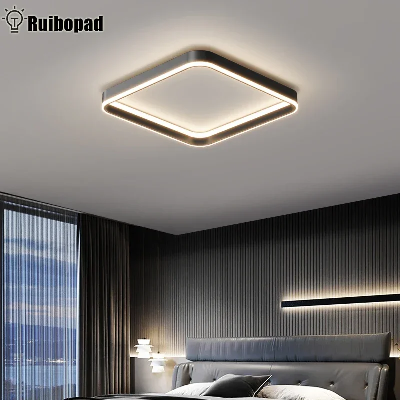 Modern Minimalist Led Ceiling Light Lamp For Bedroom Living Room Dining Room Square Led Ceiling Lights Black With Remote Dimming