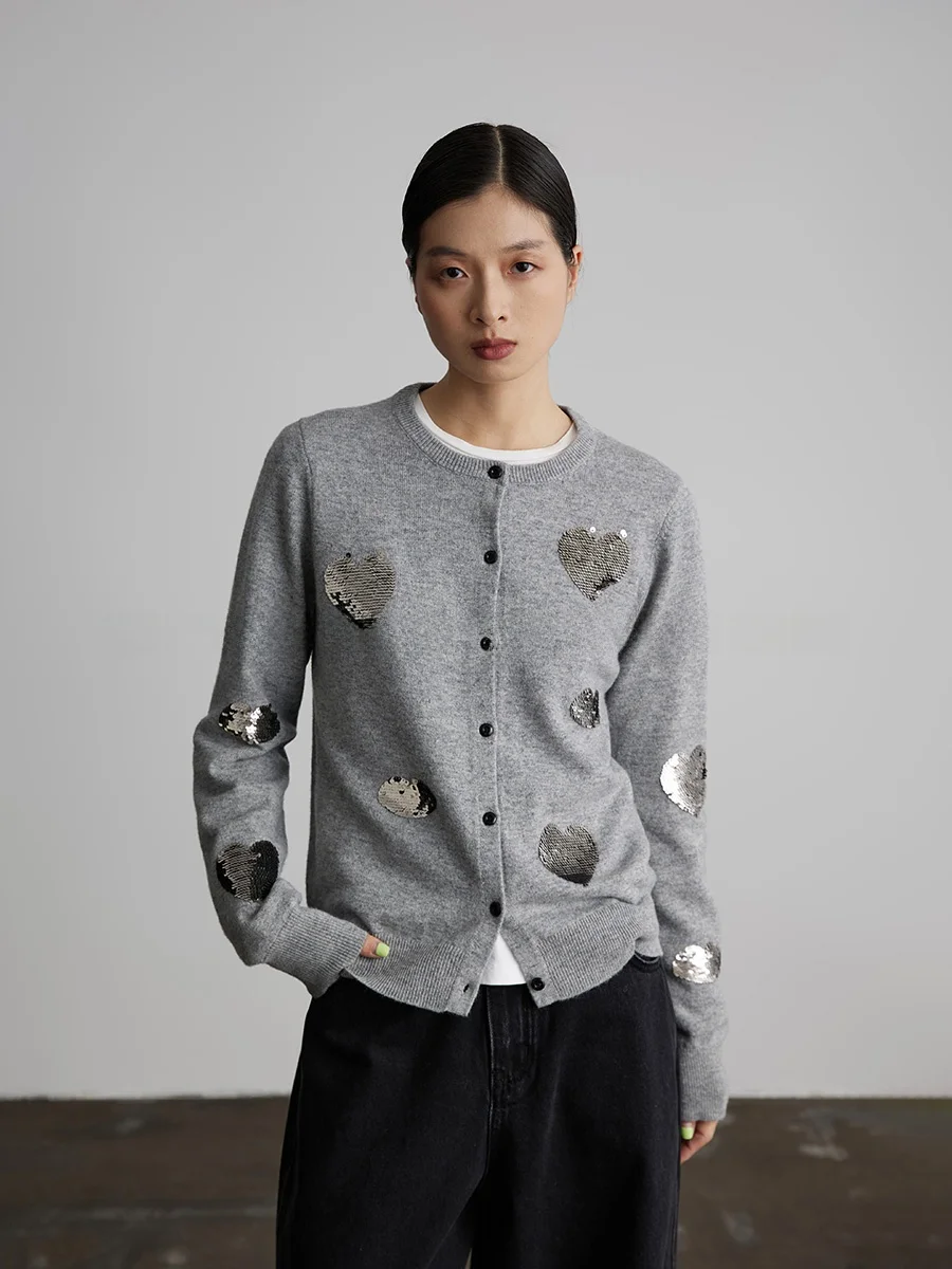 

Ordinary times Women's Camere Sweater Coat round Ne Open Cardigan iny Sequin Decoration Autumn Winter Design Sense Top