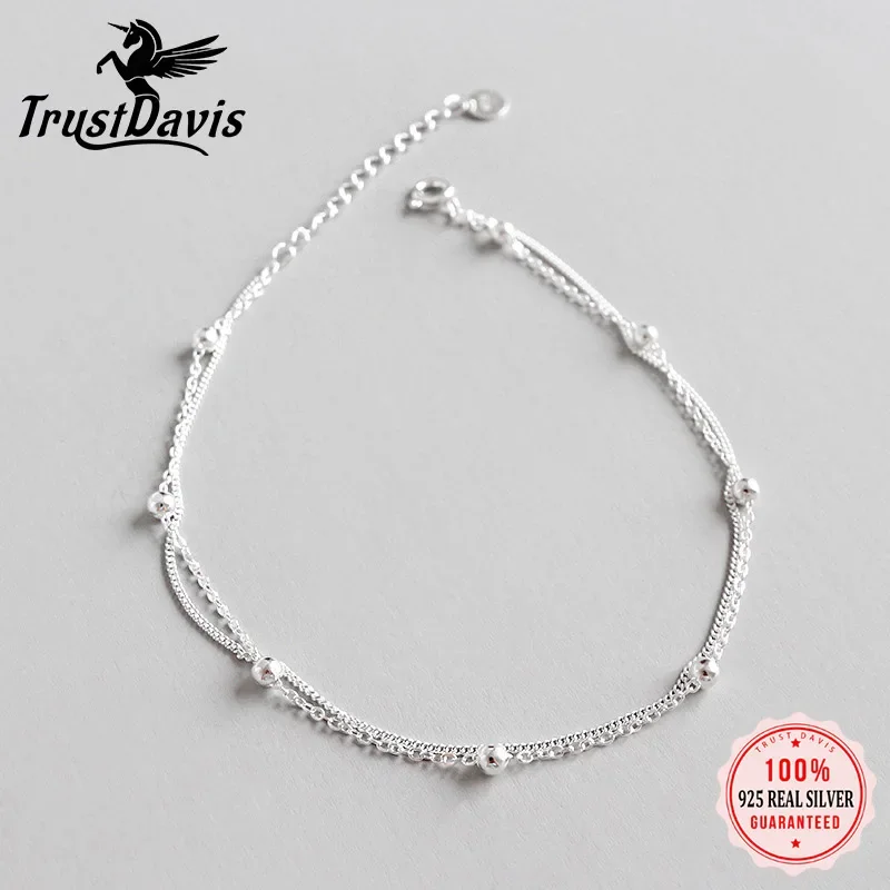 

Trustdavis Authentic 925 Sterling Silver Fashion Double Layer Beads Bracelet Anklets For Women Wedding Silver 925 Jewelry DS2411