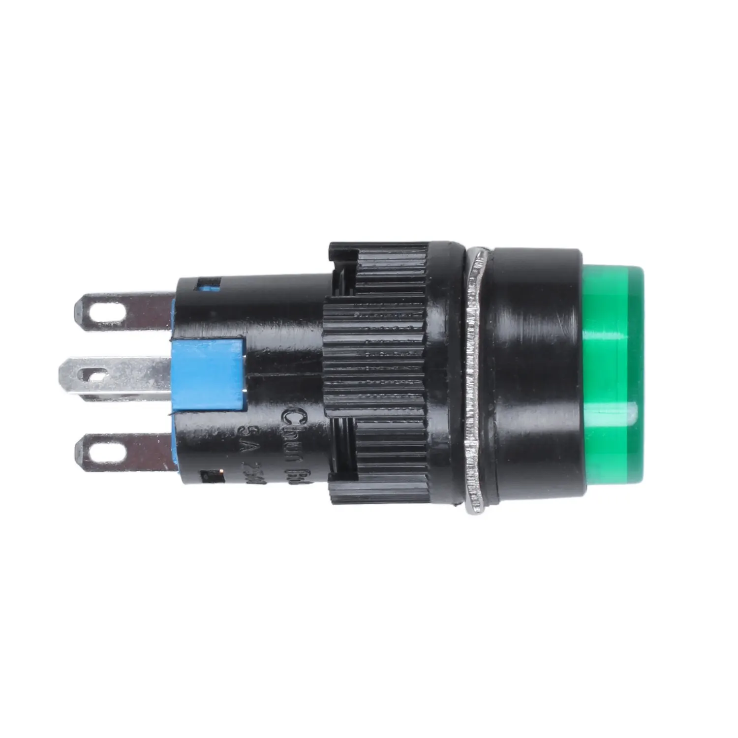 A64I AC 250V 5A SPDT 1NO 1NC 5 Pins Latching Green Push Button Switch w 220V LED Lamp