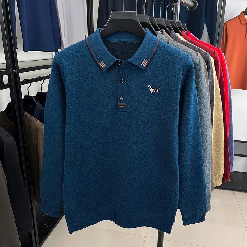 Neues Herbst-Polohemd mit bequemem Schnitt und Print für Herren, Original, hält warm, einfarbiges Langarm-T-Shirt, lässige Herrenbekleidung für den Alltag. – Detail 11