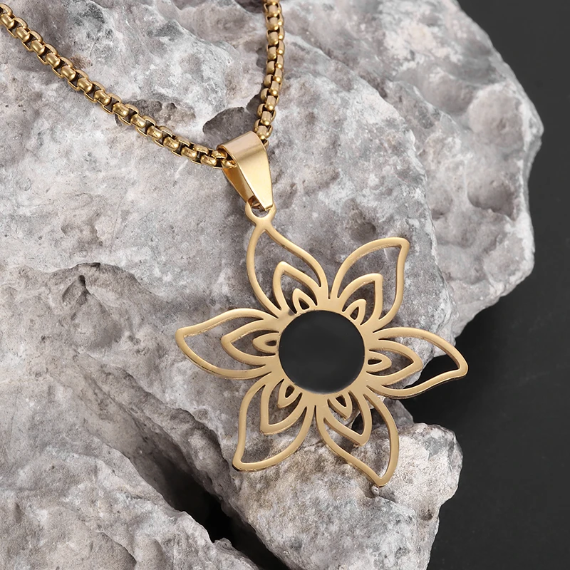 Цепочка-с-подвеской-в-виде-лепестков-из-нержавеющей-стали